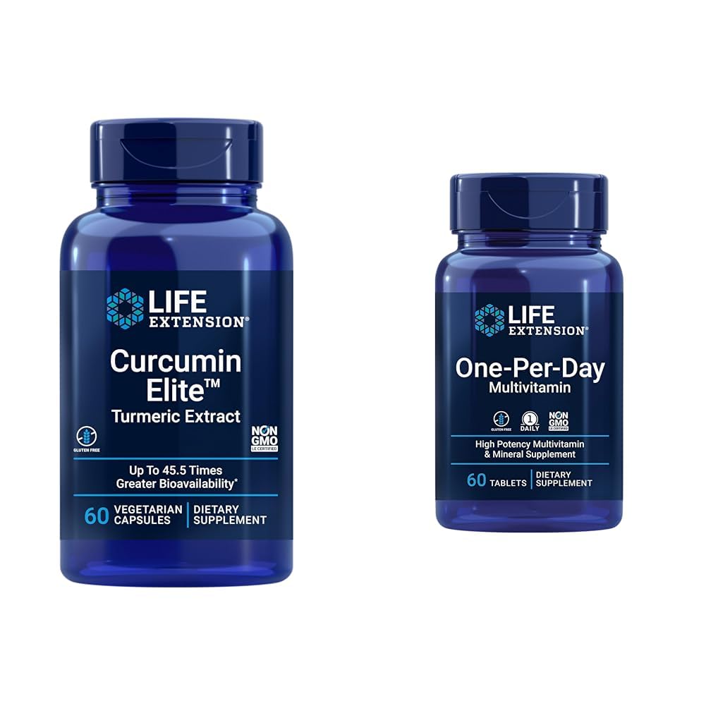 Extensão de vida Curcumin Elite Turmeric Extract, Promove uma resposta inflamatória saudável e multivitamínico de um dia por dia – embalado com mais de 25 vitaminas