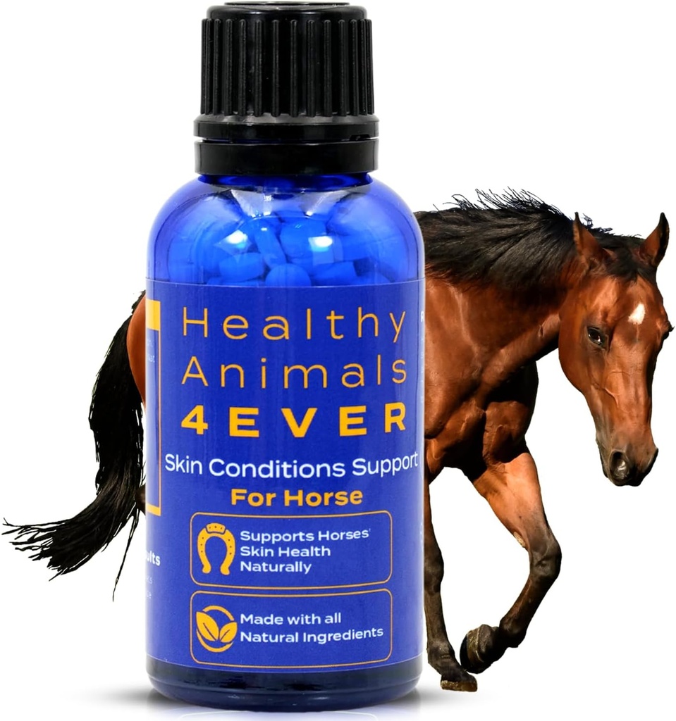 HA4E - Apoio às condições da pele dos cavalos - Ajuda a prevenir a dermatite, a podridão da chuva e o verme - Suplemento homeopático natural altamente eficaz - 300 Comprimidos