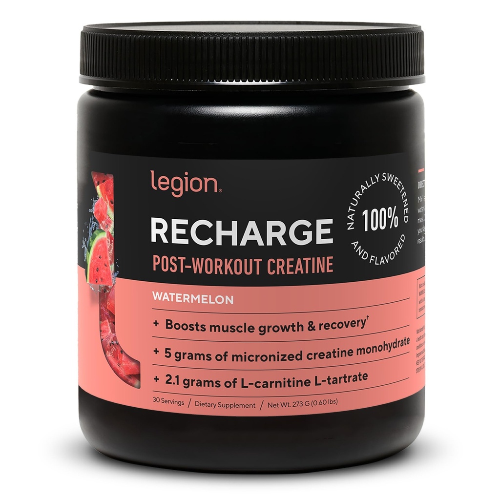 LEGION Recarregue pós Treino Suplemento - Todos Natural Muscle Builder & Recuperação Beba com Creatina Micronizada Monohidrato. Naturalmente adoçado e saborosa, seguro e saudável (Melancia, 30 Servir)