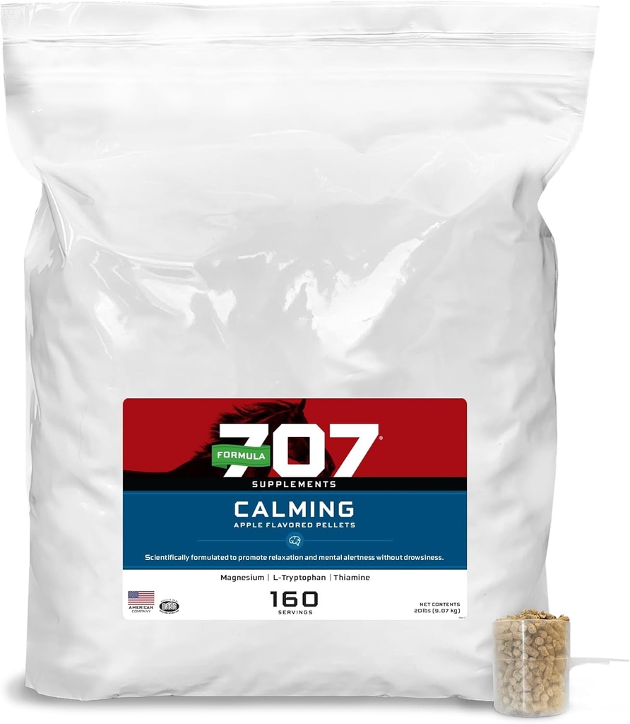 Fórmula 707 Calming Equine Supplement 20LB Bag – 160 Servings – Anxiety Relief and Enhanced Focus for Horses – L-Tryptophan, Thiamine & Magnesium