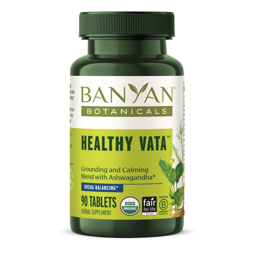Banyan Botanicals Saudável Vata – Suplemento de ervas orgânicas com Ashwagandha, Shatavari e outras ervas ayurvédicas para calma e equilíbrio bem-estar* – 90 comprimidos – Não-GMO Fonte sustentável Vegan