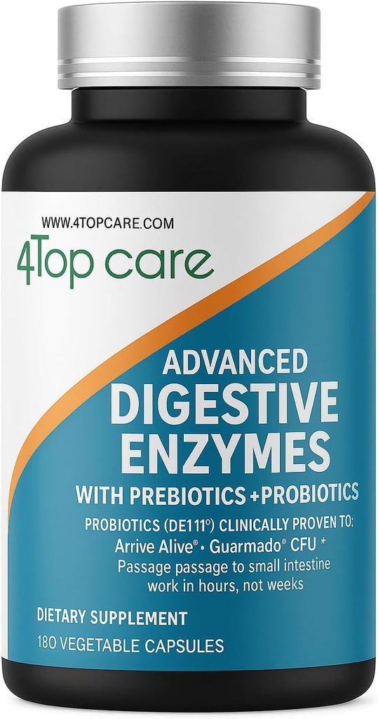 Enzimas Digestivas H4U: Solução de Saúde Ultimate com Probióticos, Prebióticos e Enzimas para Mulheres e Homens. Este Suplemento de Enzima Digestiva Vegetariana contém 180 cápsulas.