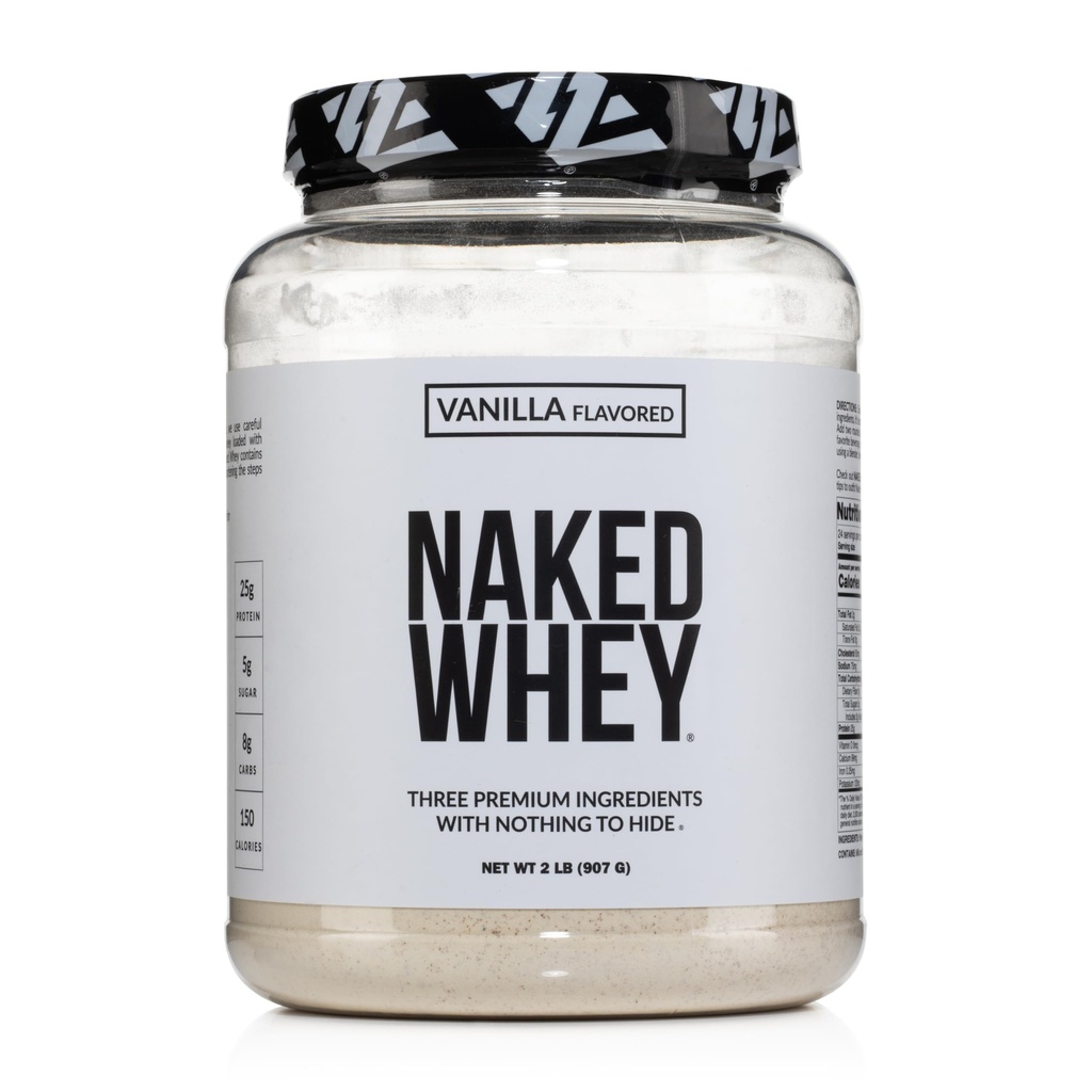 NAKED Whey Vanilla Protein Powder - Apenas 3 Ingredientes - Grass Fed Whey Protein Powder, Vanilla Flavor, e açúcar de coco orgânico, NSF Certified, Sem OGM, Sem soja e sem glúten - 24 Servings