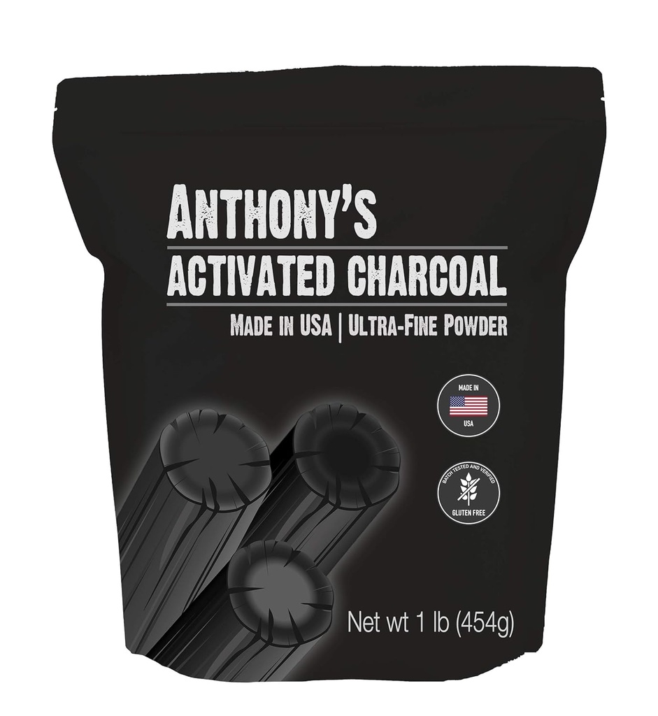 Carvão ativado de Anthony, 1 lb, feito nos EUA, Ultra Fine, Gluten Free & Food Grade