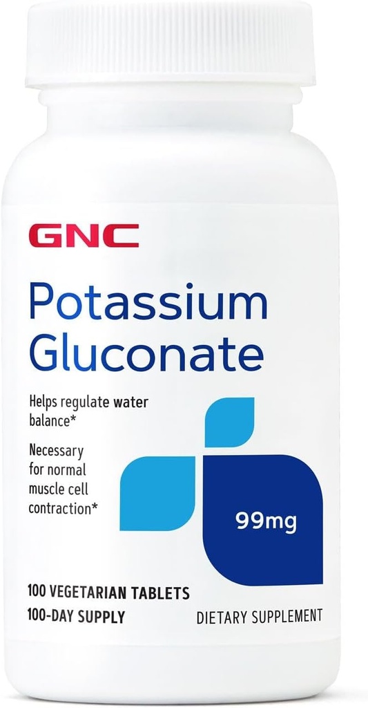 GNC Gluconato de potássio 99mg, 100 comprimidos, suporta a função muscular normal