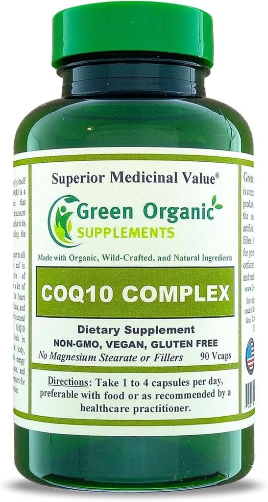 Suplementos Orgânicos Verdes Coq 10 Complexo, Ubiquinona, 90 VCaps, Alta Absorvível, Não-GMO, Sem Glúten (single)