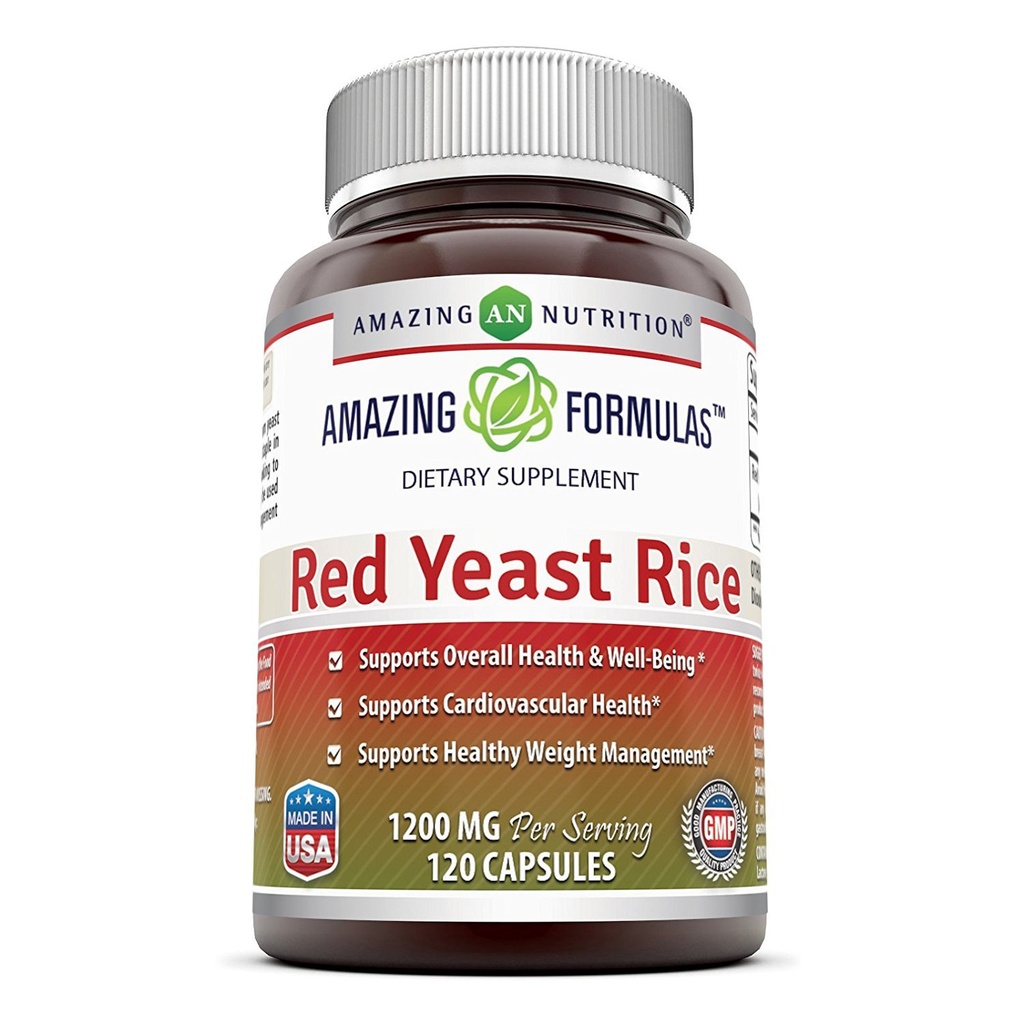 Fórmulas surpreendentes Vermelho Levedura Arroz 1200mg Por Cápsulas de serviço Suplemento □ Não-GMO □ Gluten Free □ Made in USA (1 Pack, 120 Count)