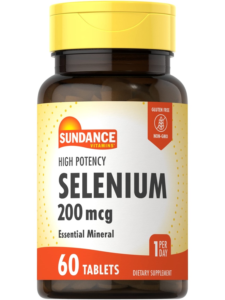 Sundance Selenium 200mcg 60 Comprimidos Fórmula de Alta Potência Vegetariana, Não-GMO e Suplemento Mineral Sem Glúten Essencial