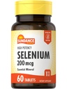 Sundance Selenium 200mcg 60 Comprimidos Fórmula de Alta Potência Vegetariana, Não-GMO e Suplemento Mineral Sem Glúten Essencial
