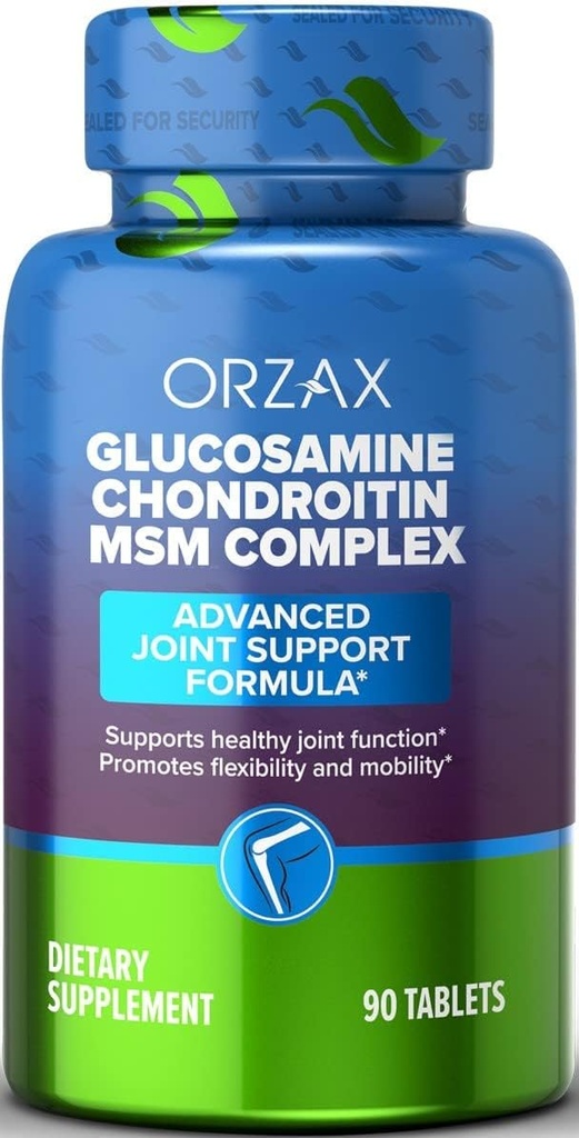 ORZAX Suplemento de suporte conjunto tudo-em-um com Glucosamina Condroitin HSH - Açafrão, Colágeno, Bromelaína e Boswellia Extrair Cápsulas, Função & Conforto - 90 Comprimidos