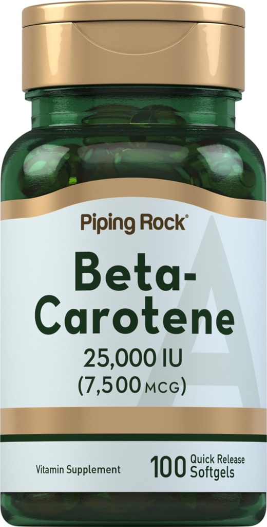 Piping Rock Beta Carotene 25000 UI Softgels .7500 mcg .100 Contagem .