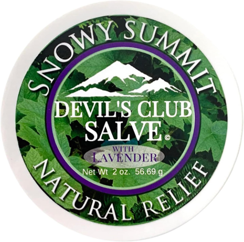 Snowy Summit Alaska Devil's Club Lavanda - Pinte artesanal de cuidados com a pele com lavanda - Esfregadura muscular natural com materiais vegetais Premium, responsavelmente fonte - Made in USA - 2 oz