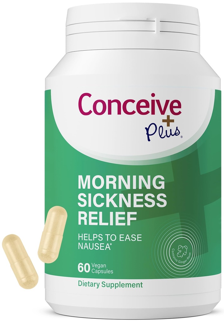 CONCEIVE PLUS manhã alívio da doença - Puro pó de gengibre seco - Alívio de náuseas, movimento & desconforto estômago durante a gravidez - Essencial para esperar as mães - Não-GMO - 60 Cápsulas Vegan