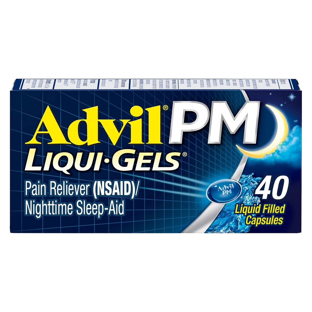 Advil PM Liqui-Gels Pain Reliever e Nighttime Sleep Aid, Pain Medicine com Ibuprofeno para alívio da dor e Difenidramina HCL para um Sleep Aid - 40 Cápsulas Enchidas Líquidas - Voltar para a faculdade