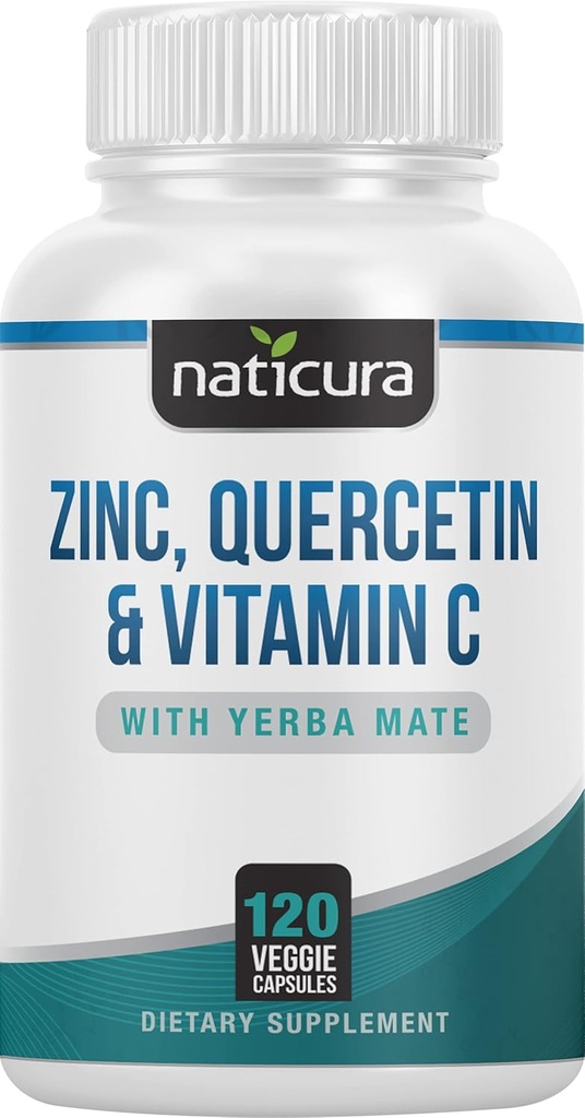 Zinco Quercetin com vitamina C e Yerba Mate - 4-em-1 Suplemento de suporte imunológico nutricional - 120 Cápsulas Veggie - Feito nos EUA