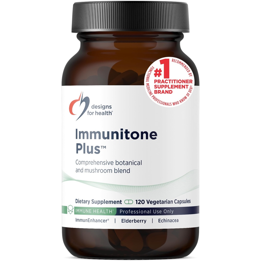 Designs para Saúde Imune Herbal Suporte com cogumelos, Echinacea, Chá Verde, Astragalus + Elderberry - Immunitone Plus Pills - Suplemento não-GMO (120 Cápsulas)