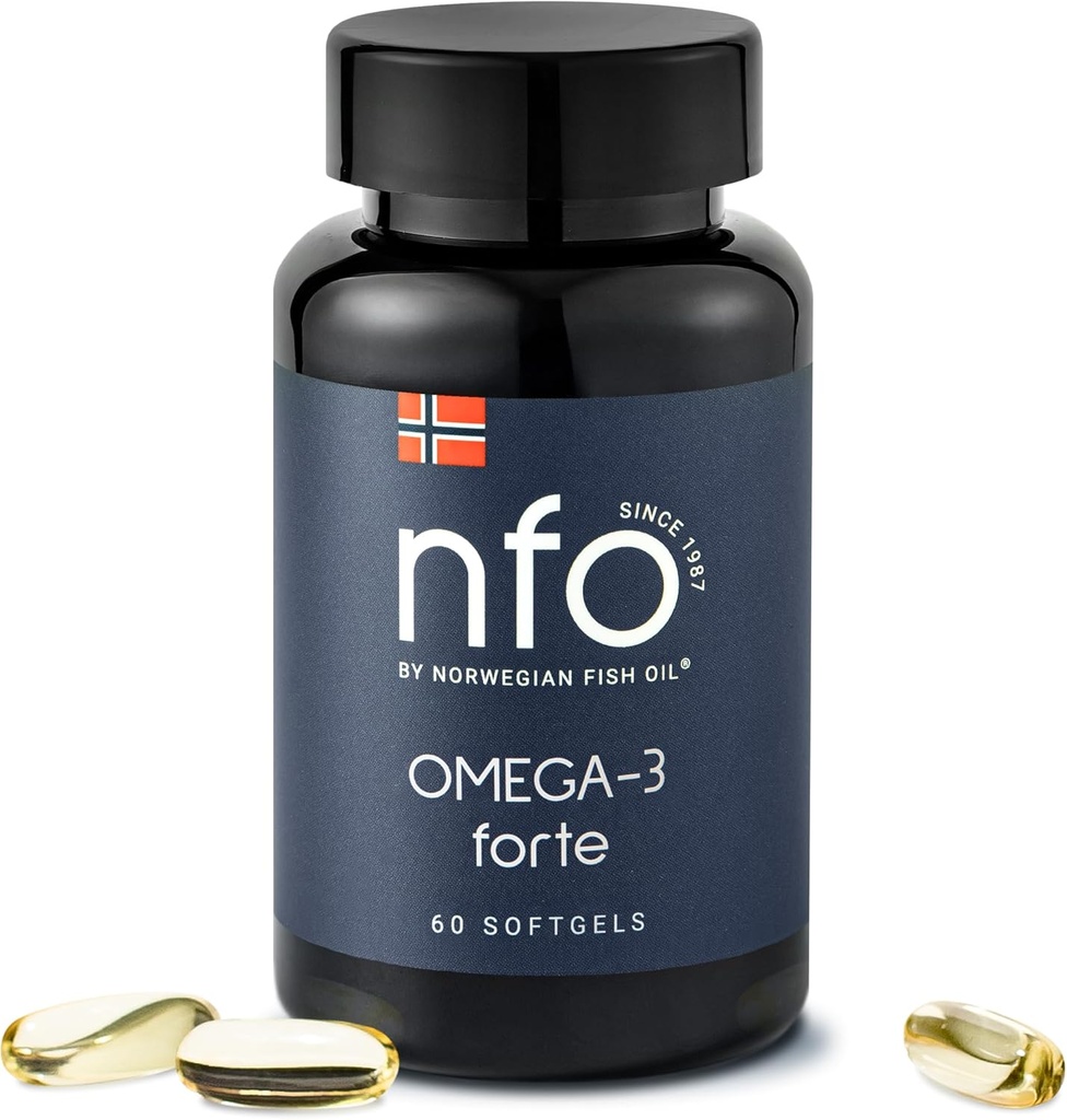 NFO Omega-3 Forte Fish Oil com gelatina de peixe - Premium Fish-Based Omega-3 Fórmula Marinha Pura □ Alta EPA & DHA □ 60 Cápsulas