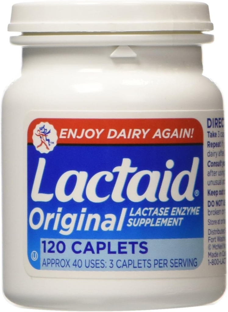 Lactaid Força original Lactase Enzima Suplemento, Caplets - 120 ea