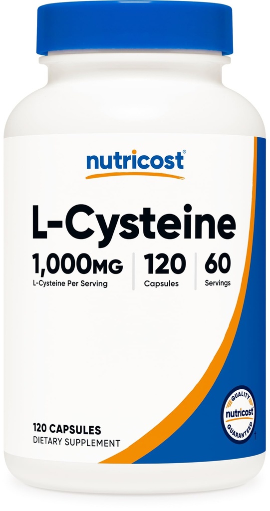 Nutricost L-Cysteine 1000mg, 120 Cápsulas - Não-GMO, Suplemento Glúten, 500mg Por Cápsula
