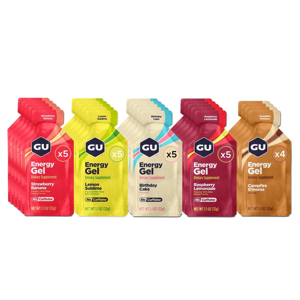 GU Energia Original Esportes Nutrição Energia Gels, 24-Count, Vegan, Gluten-Free, Kosher, e Dairy-Free On-the-Go Energia para qualquer treino, Variedade de sabores de cafeína variados