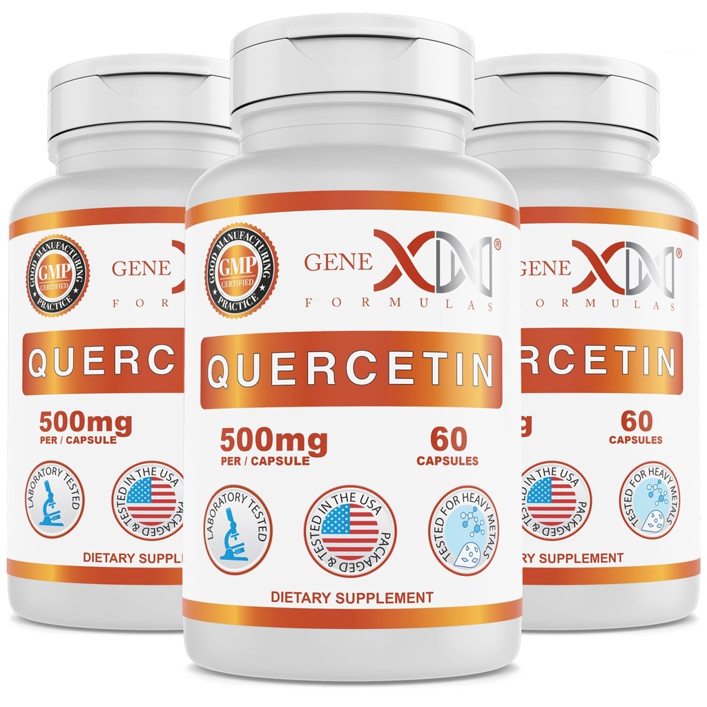 Fórmulas Genex Quercetin 500mg (60 cápsulas) Não- OGM, sem glúten (3 embalagens)