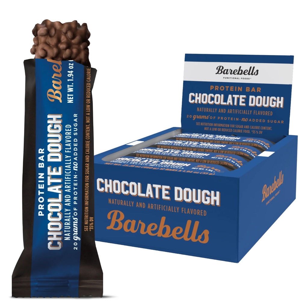 Barrinhas de proteína Bares Chocolate Dough - 12 Count, 20g Alta Protein Treats - Chocolate Nutrition Bar com 1g Total de Açúcares - Café da manhã on-the-go ou pós-treino