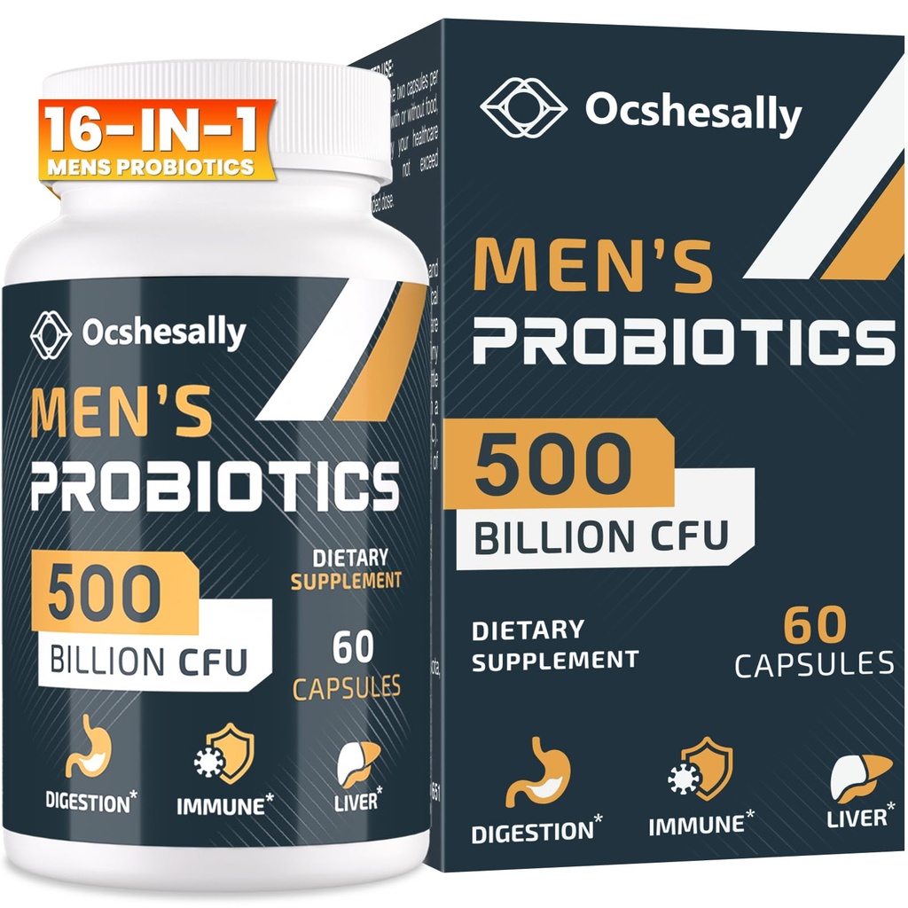 Probióticos para homens, 500 bilhões de UFCs & 12 Strains Mens probiótico, com Açafrão, Cranberry, Goji - Probióticos para Saúde Digestiva, Gut, Imune & Bloating, Saúde Próstata e Urinária, 60 Cápsulas