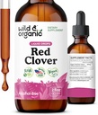 Wild & Organic Red Clover Extract Drops - Suplementos de menopausa para as mulheres - 600 mg Liquid Red Clover Tintura - 1 mês de fornecimento - Trifolium Pratense Blossom - Açúcar & Álcool-livre - 2 onças