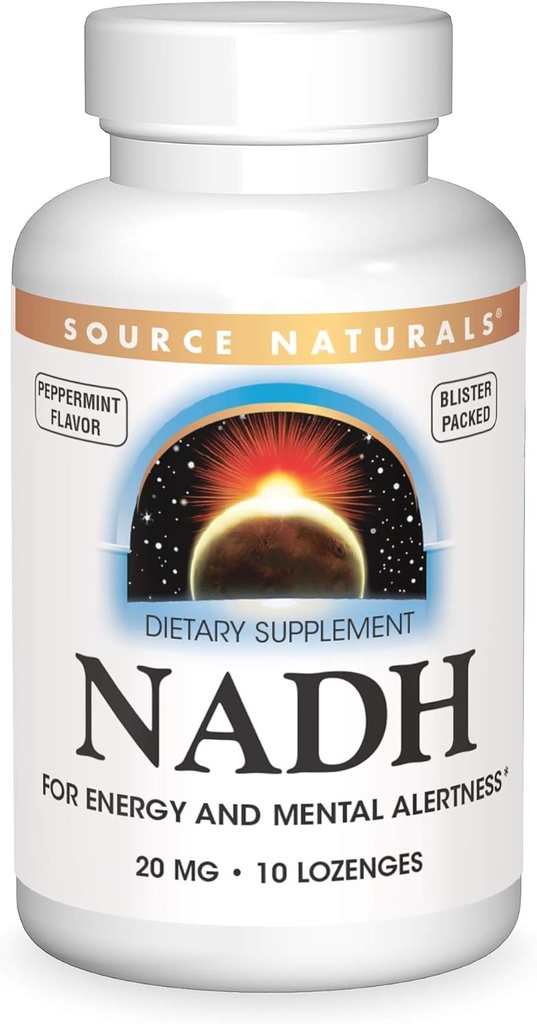 Fonte Natural NADH 20mg, Aumentar Energia e Alerta Mental*, 10 Lozenges
