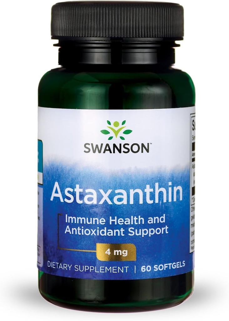 Swanson Astaxantina Visão ocular Saúde da pele do cérebro Antioxidante Suplemento de suporte (Astaxantina 4 mg) 60 Softgels Sgels