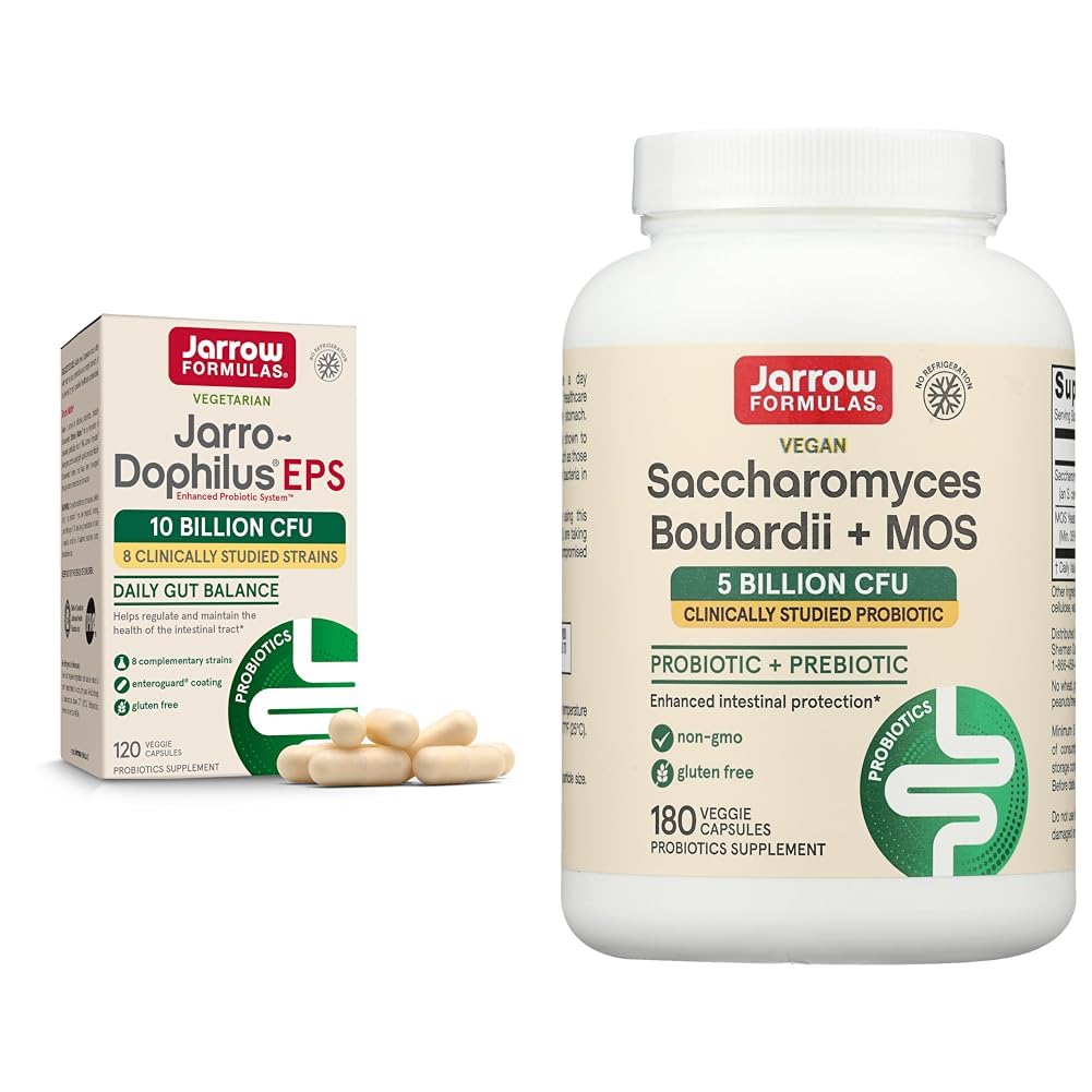 Fórmulas Jarrow Jarro-Dophilus EPS Probióticos 10 bilhões UFC Saccharomyces Boulardii Probióticos + MOS 5 bilhões UFC Probiótico Levedo