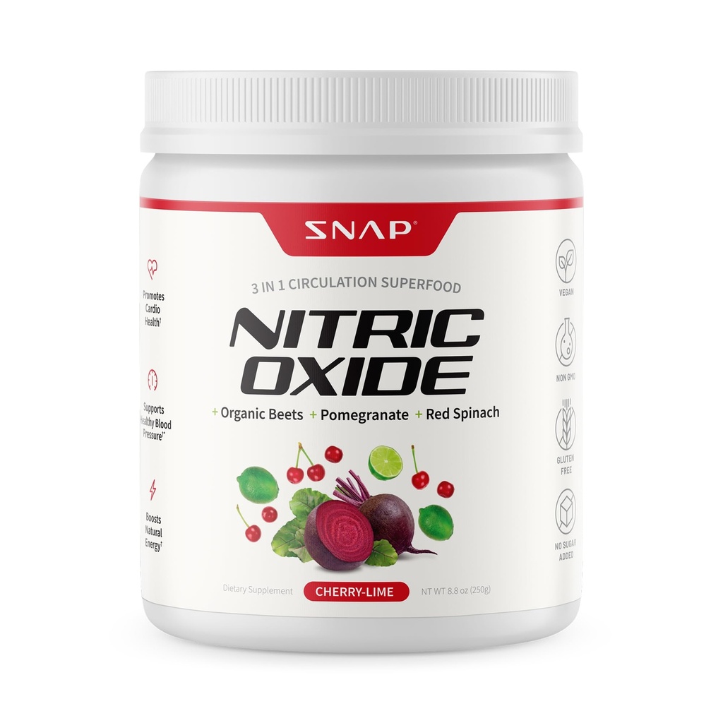 Snap Suplementos Orgânicos Beterraba Raiz Óxido Nitrico Pó - Suporta Energia e Circulação Saudável, 8.8 oz (30 Servões, 1 Mês de Abastecimento), Cal da Cereja