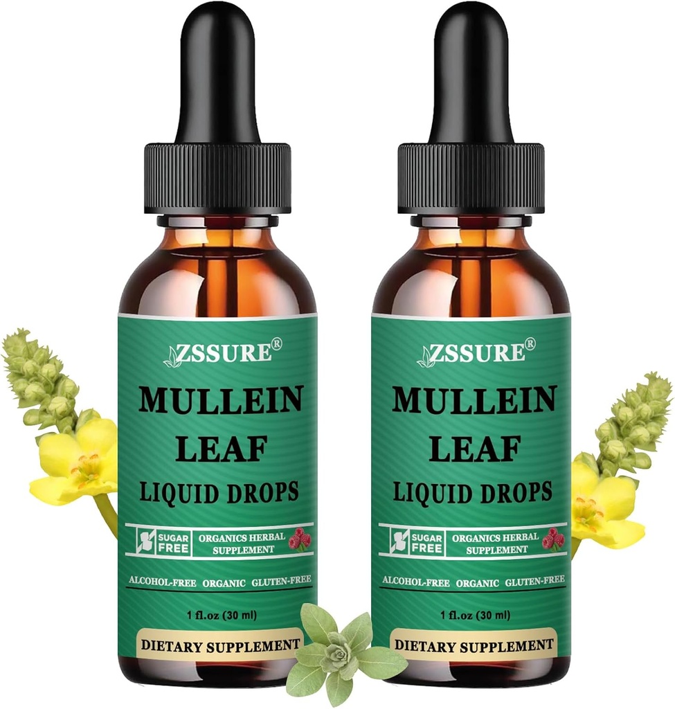 (2 Pack) Mullein Drops para Pulmões - Mullein Leaf Extract - Made in UK - Tintura Suporte Saúde Respiratória, Detox Pulmão, Limpeza Bronquial -Liquid Drops 5X mais forte do que Mullein chá, pílulas