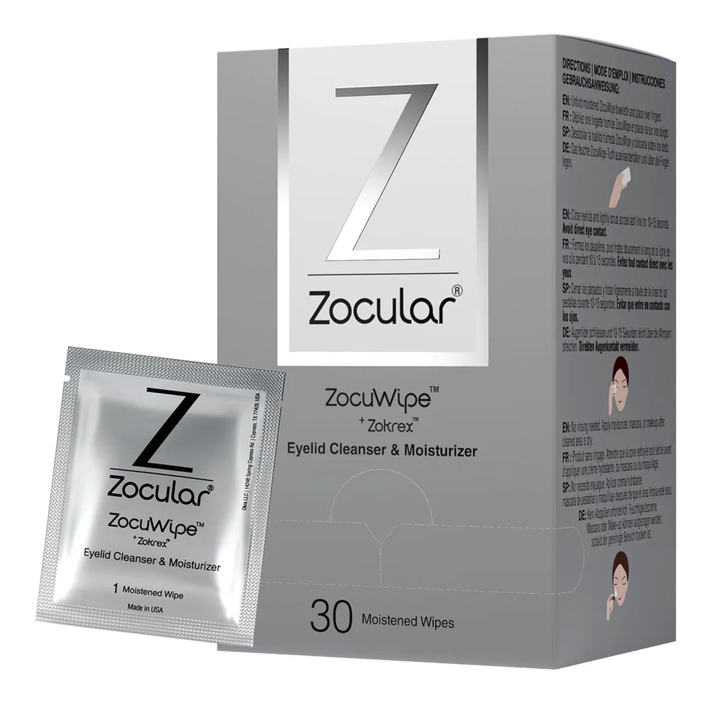 Zocular - Zocuwipe Eyelid Wipes com Complexo Natural de quiabo - Limpador de pálpebras e Moisturizer Pads - Limpador de pálpebras - Tratamento de blefarite - 40ct