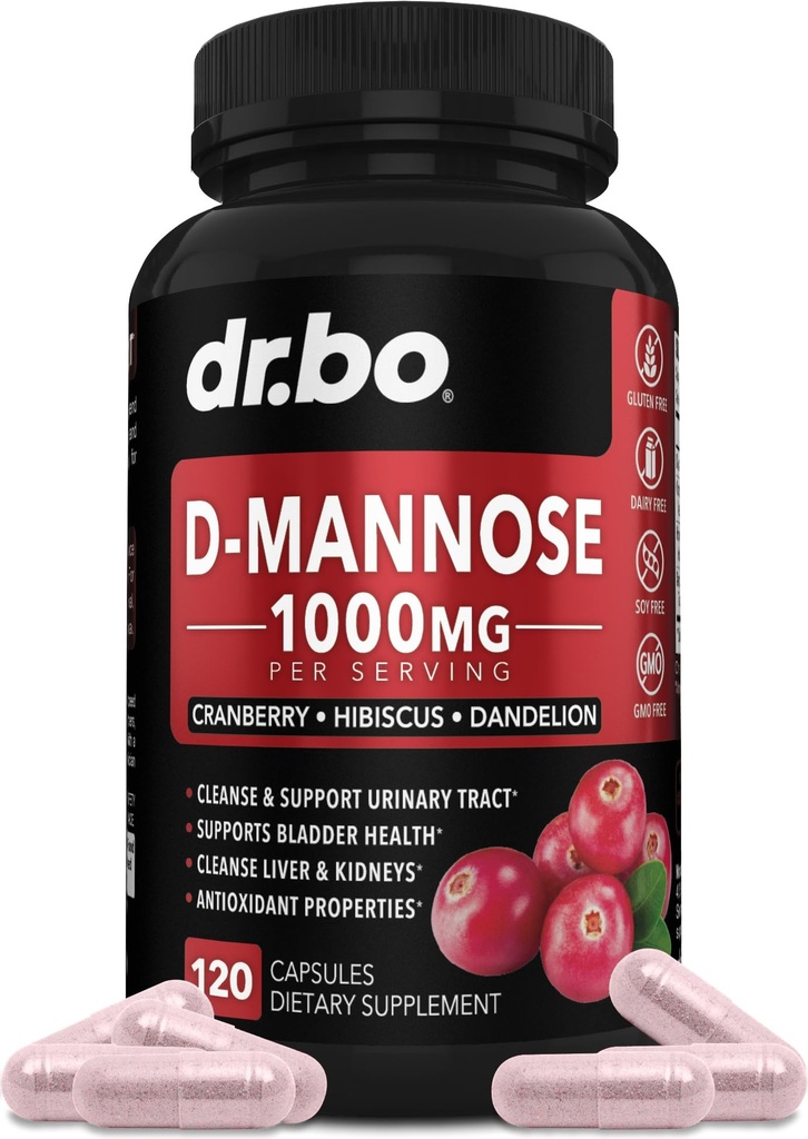 D Mannose Suplementos para Mulheres Pílulas - Natural D-Mannose 500mg Cápsulas, Cranberry DMannose Pílulas 1000mg Por Servendo - Bexiga Flush & Urinary Tract Cleanse Health Suplemento - 120 Veg Cápsulas