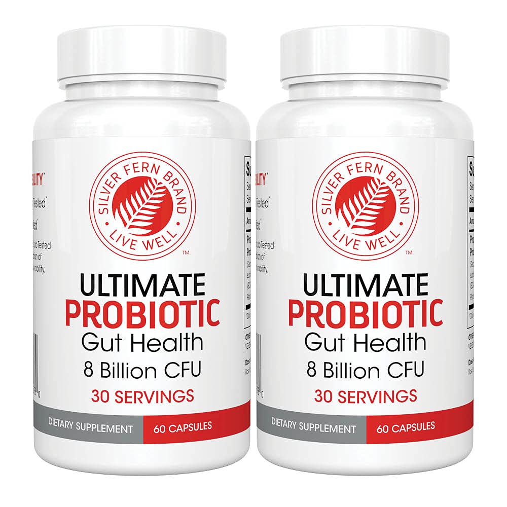 Silver Fern Ultimate Probiótico 2-Pack – Probióticos para Mulheres e Homens – 8 bilhões UFC Spore-Forming Gut suplemento de saúde – DNA verificado, Vegan Probiótico, prateleira-estável, alta sobrevivência – 120 cápsulas