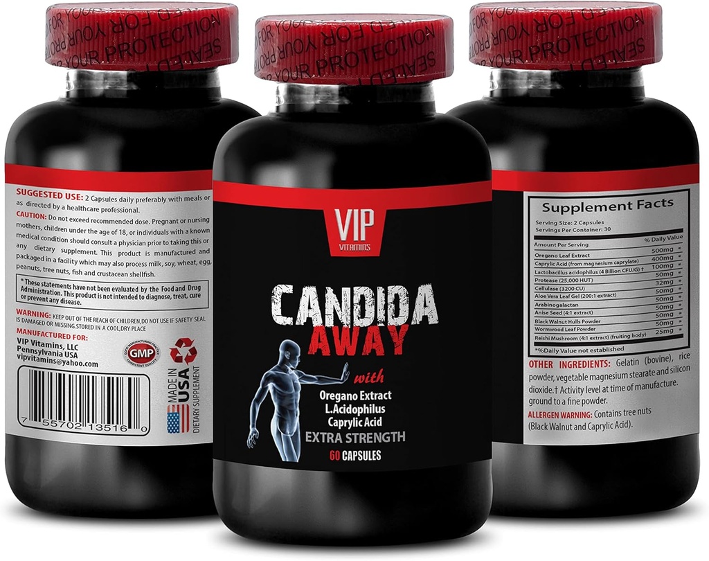 Imune System Booster - CANDIDA AWAY EXTRA STRENGTH FORMULA - DIGESTIVE AID - candida cleany, candida support, candida overgrowth, candida suplement, candida complex, candida - 1 Bottle 60 Cápsulas