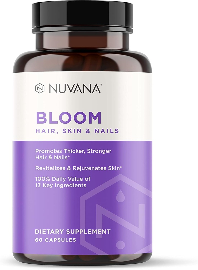 Bloom Biotin 5000mcg B7 para o crescimento saudável do cabelo, Suporta a perda de cabelo, Pele bonita & unhas fortes com ácido hialurônico, colagénio, folato, vitamina E, A, B6