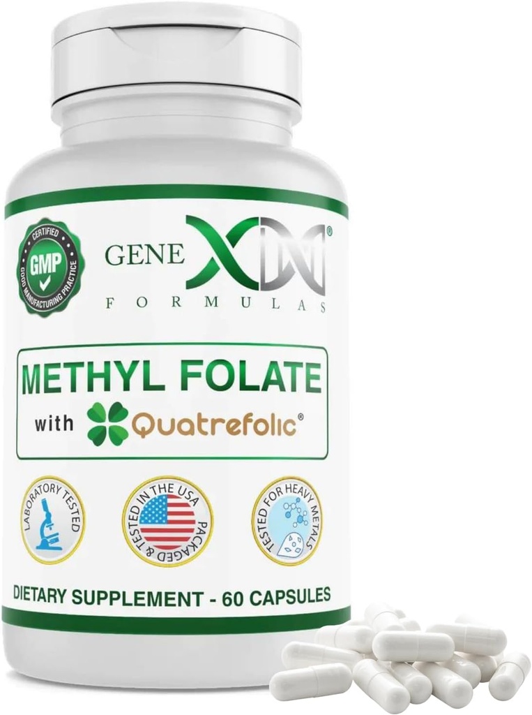 GENEX Folato de metilo com Quatrefolic® 1360 mcg DFE (60 Cápsulas) Forma bio-ativa de Folato - 5-Metiltetrahidrofolato de Vegan, Sem glúten, Não-GMO (fornecimento de 60 dias)