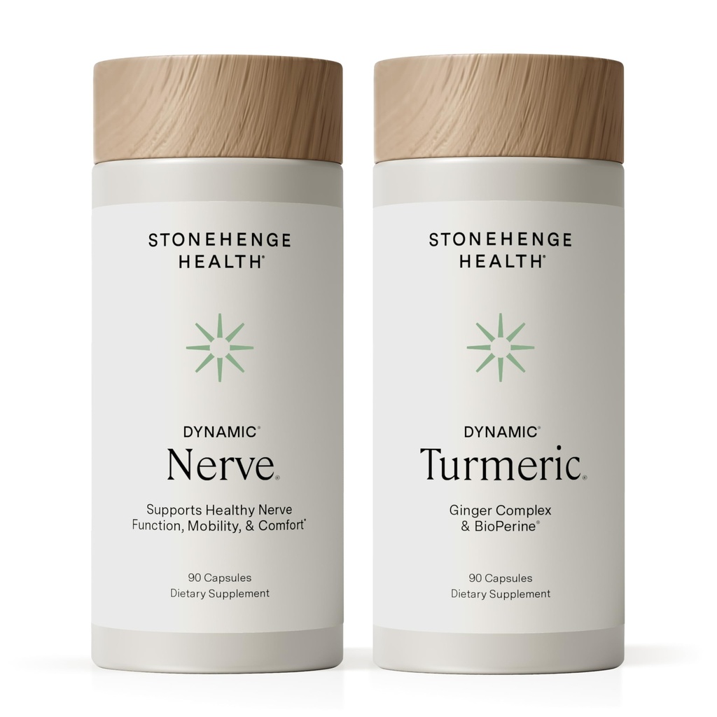 Stonehenge Health Dynamic Nerve + Dynamic Turmeric Bundle Supplements to Support Conforto, Amarroço, Dormência, Queimadura