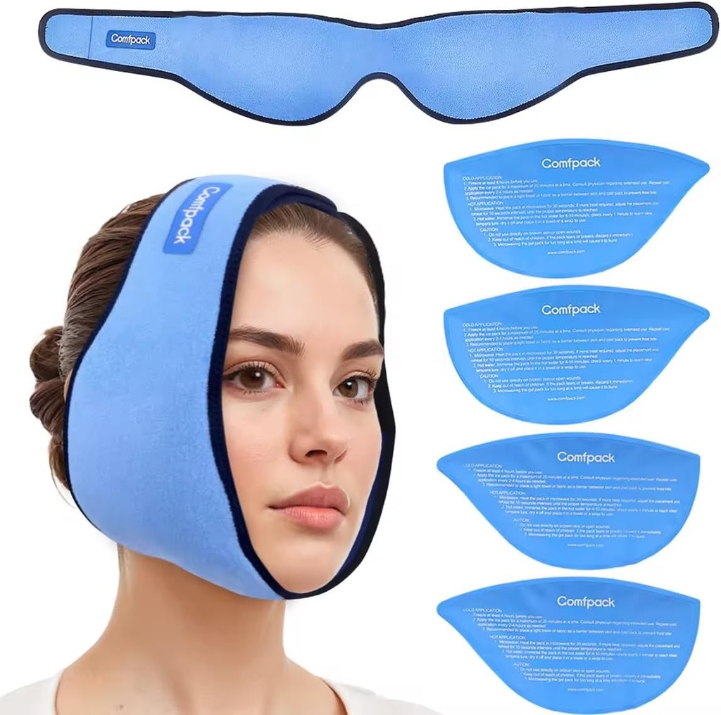 Ice Pack for Wisdom Dentes Remoção com 4 embalagens de Gel Frio Quente Reutilizável, Dentes Sabedoria Ice Pack Head Wrap para Tonsilectomia, TMJ, Extração Tooth, Dor de mandíbula, Cirurgia Oral, Injeção Cosmética