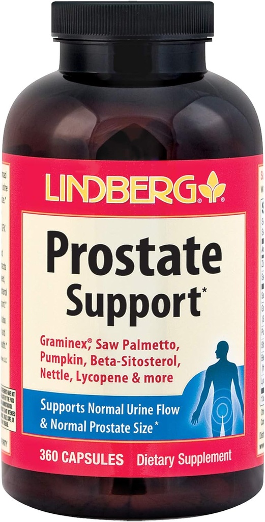 Suporte à próstata de Lindberg* - com Graminex, Serra Palmetto, Abóbora, Beta-Sitosterol, Nettle, Licopeno e Mais (360 Cápsulas)