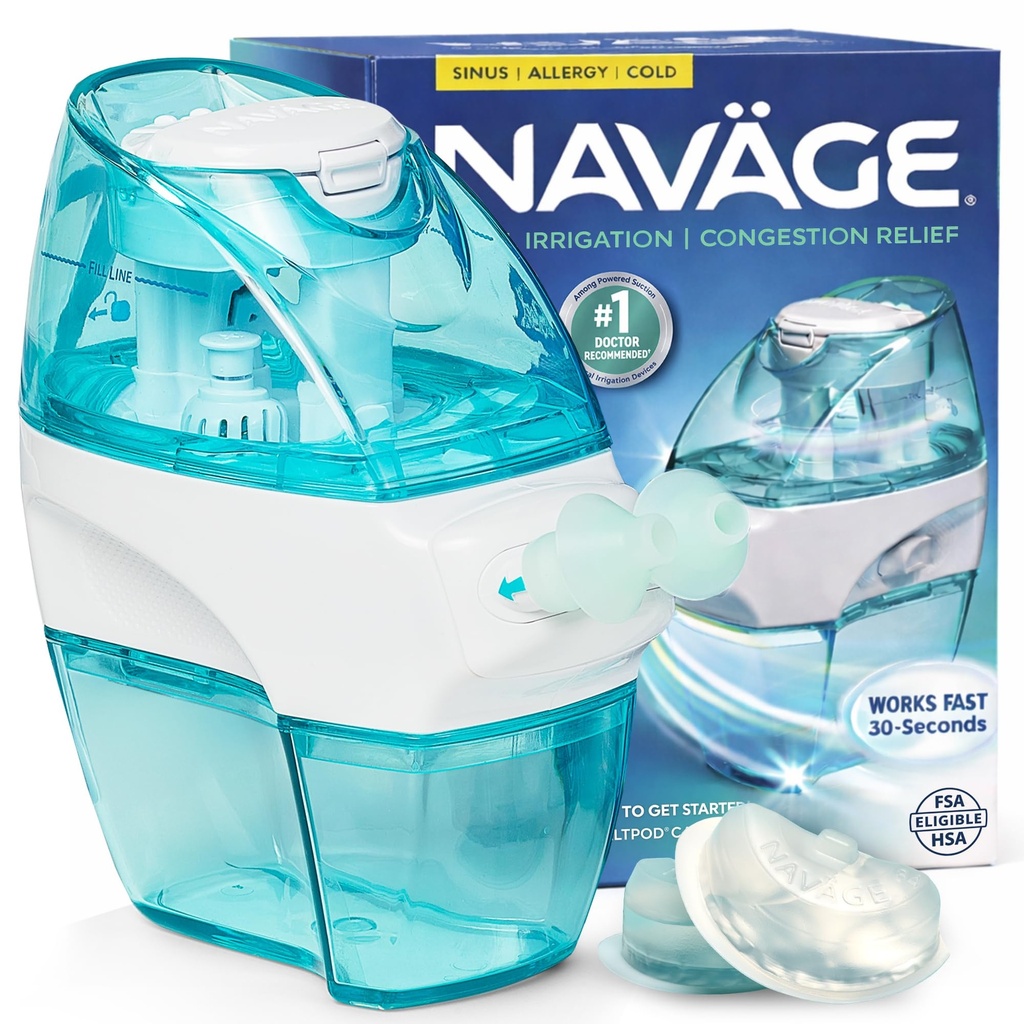 Navage Starter Bundle - Sistema de irrigação nasal - Kit de lavagem nasal salina com 1 Navage Nase Cleaner e 30 Pods de sal