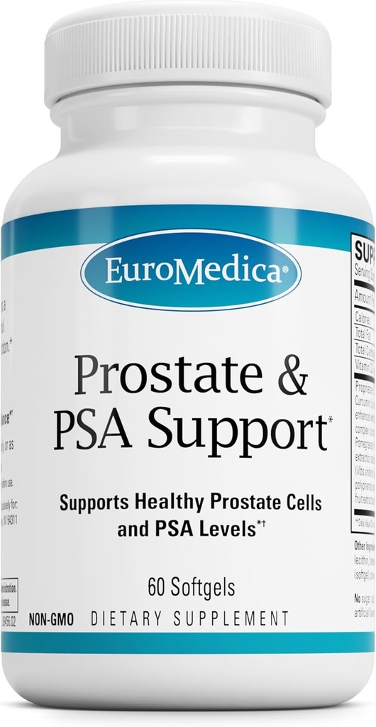 EuroMedica Prostate and PSA Support - Suplemento dietético para suporte de equilíbrio saudável de próstata e hormônio - Suplemento de ervas com curcumina, óleo essencial açafrão e extrato de sementes de uva - 60 Softgels