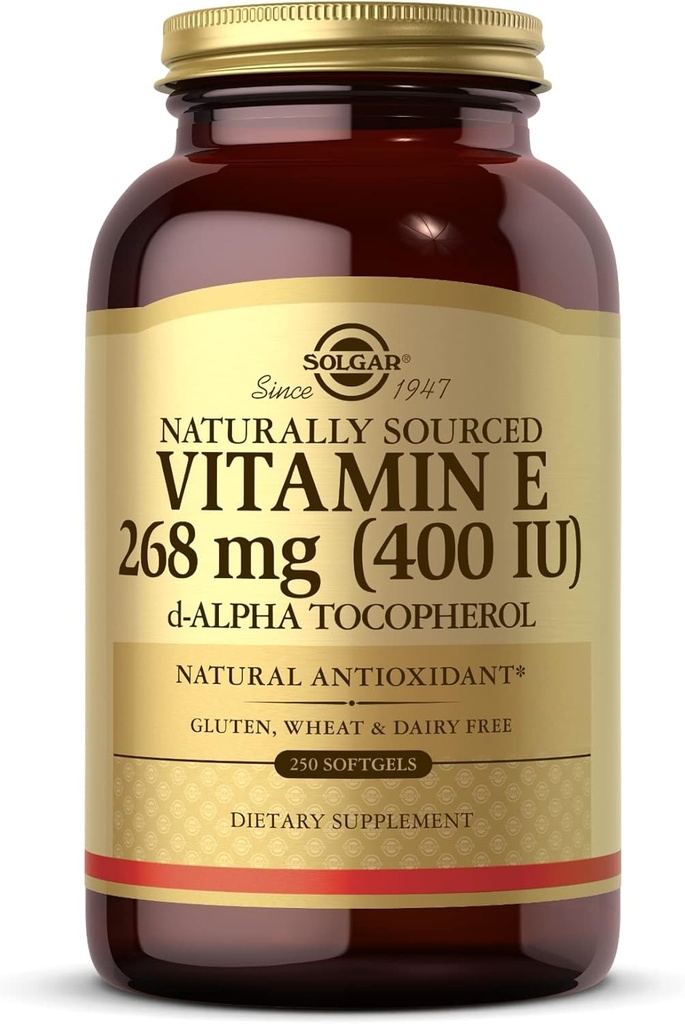 Solgar Vitamina E 268 mg (400 UI) - 250 Softgels - Vitamina E Naturalmente-Fonte como d-Alpha Tocoferol - Gluten Free, Dairy Free - 250 Servings