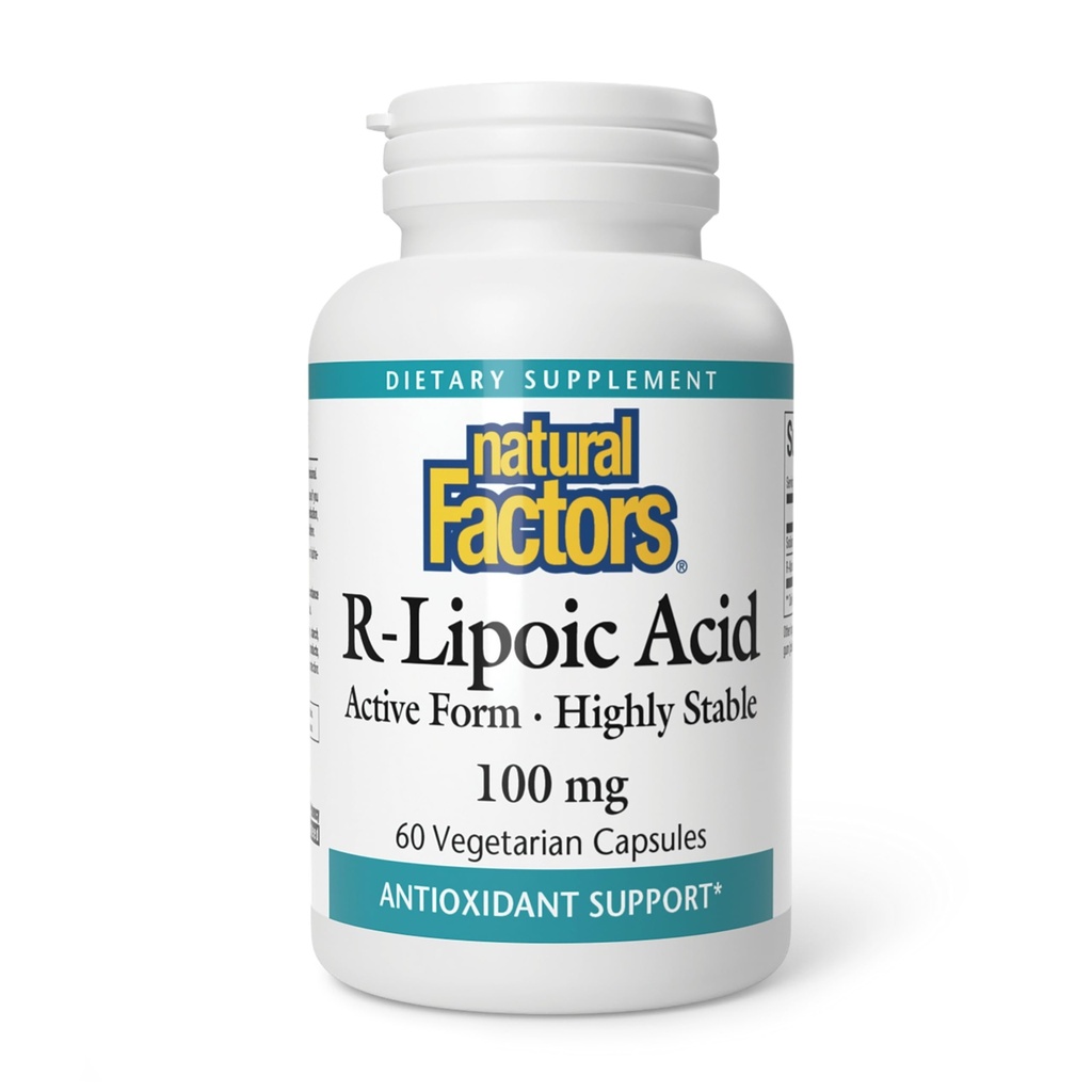 Fatores Naturais, Ácido R-Lipoico, Suporte Antioxidante, 60 Cápsulas