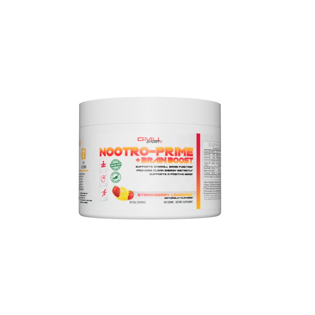 Nootro-Prime Brain Boost - Focus Brain Supplement - Supplement Mushroom Powder with Alpha GPC, Nootropic Brain Supplements for Memory and Focus with Lions Mane, 30 Servings, Strawberry Limonada