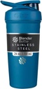 BlenderBottle Strada Shaker Cup garrafa de água de aço inoxidável isolado com fio Whisk, 24-ounce, azul