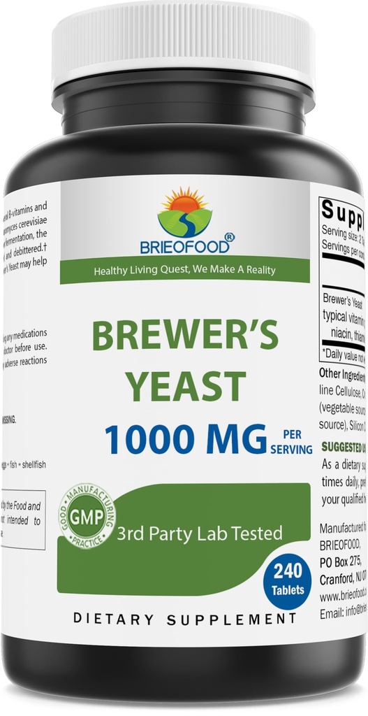 Brewers Brieofood Levedura 1000 mg por serviço - 240 Comprimidos - Labe 3rd Party testado para pureza e qualidade