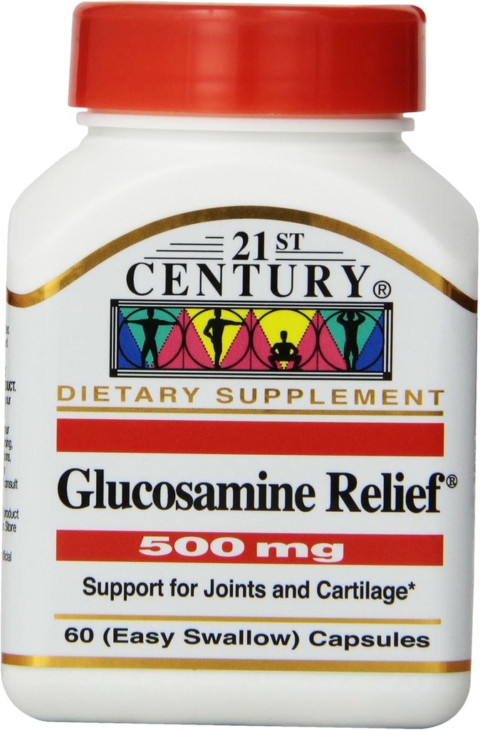 21o Século Relívio de Glucosamina 500 Mg, 60 Cápsulas Fácil de Engolir, (Pacote de 3)